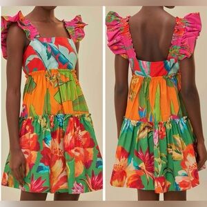 Farm Rio Foliage Mix Cotton Mini Dress, Size XS
